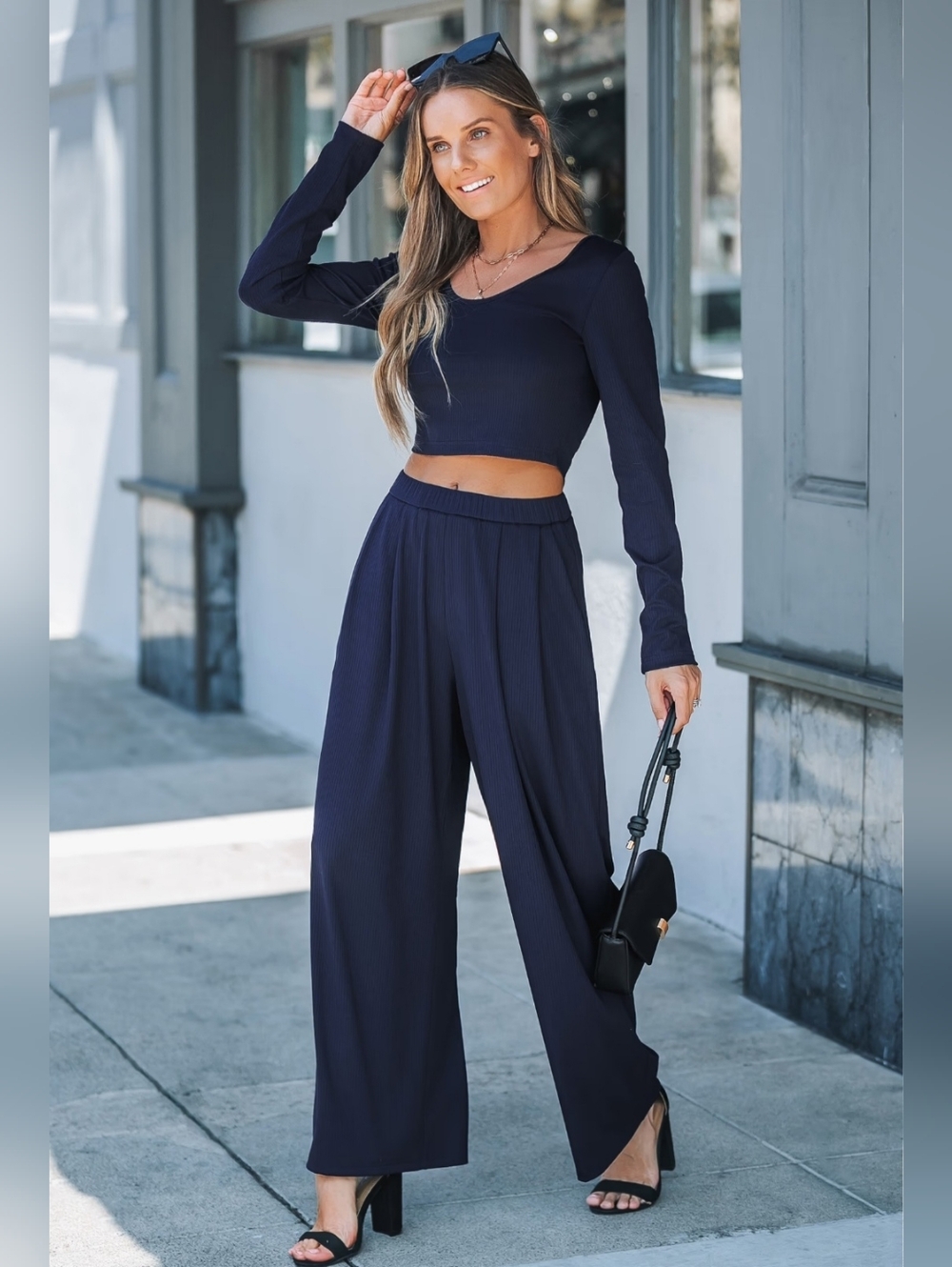 Navy Women's Wide-Leg Pants and top new Cupshe Outfit Cruise Outfit Xl